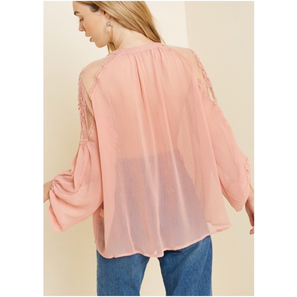 Boho Floral Embroidered Semi Sheer Neck Tie Peasant Blouse - Picture 3 of 3